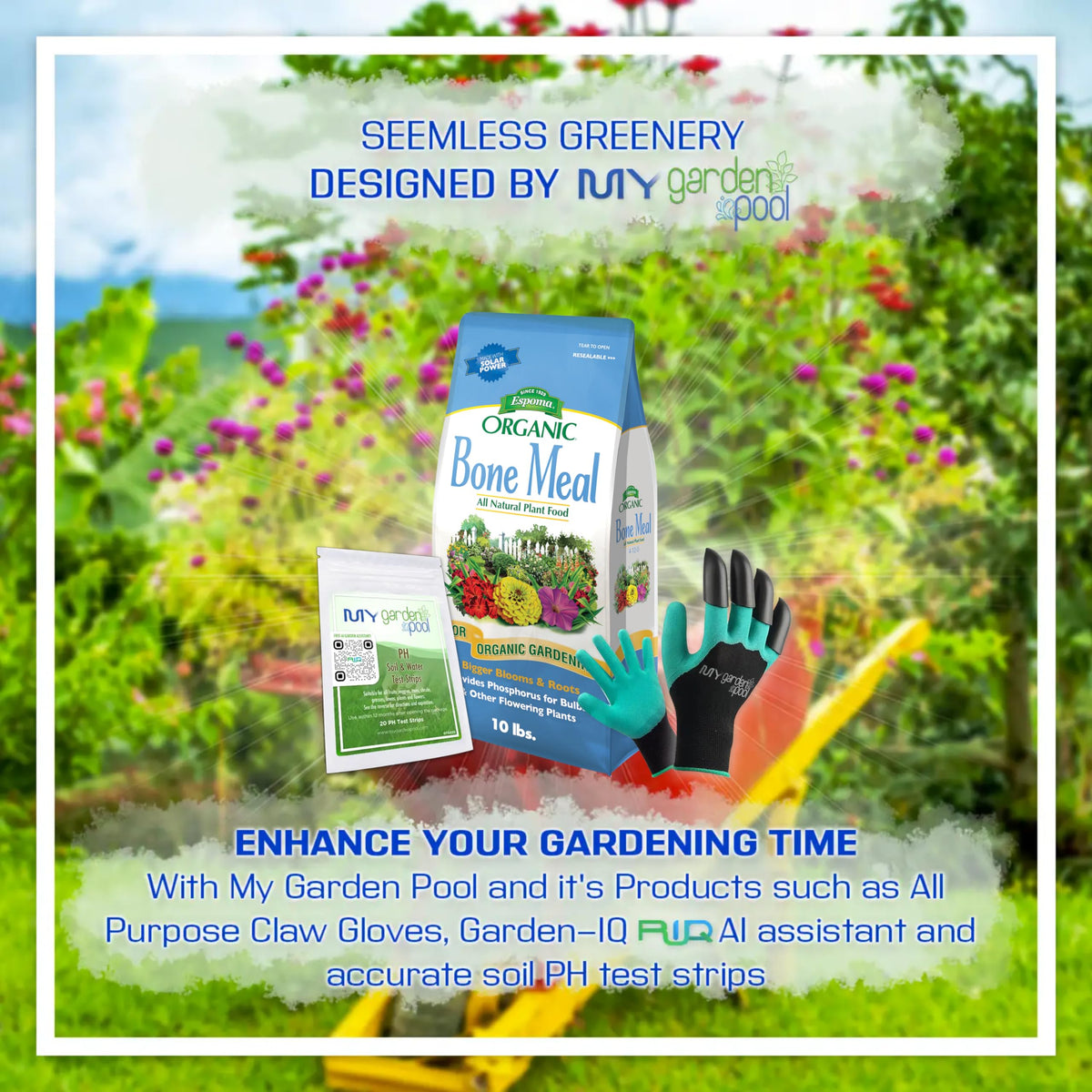Espoma BM10 Bone Meal 10 lb. - Boost Your Plant Growth with My Garden Pool PH Soil Test Strips 20 ct, and My Garden Pool Gardening Claw Gloves and Garden-IQ, Smart Gardening AI Assistant!