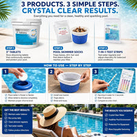 Haviland Durachlor 3 Inch Tabs 25 lb with My Garden Pool Scum Socks, Test Strip & Pool-IQ AI Assistant