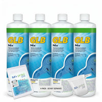 GLB NIX Algaecide 32 FL OZ 71221 with My Garden Pool 7 in 1 Test Strips and Measuring Cup, 4 Pack