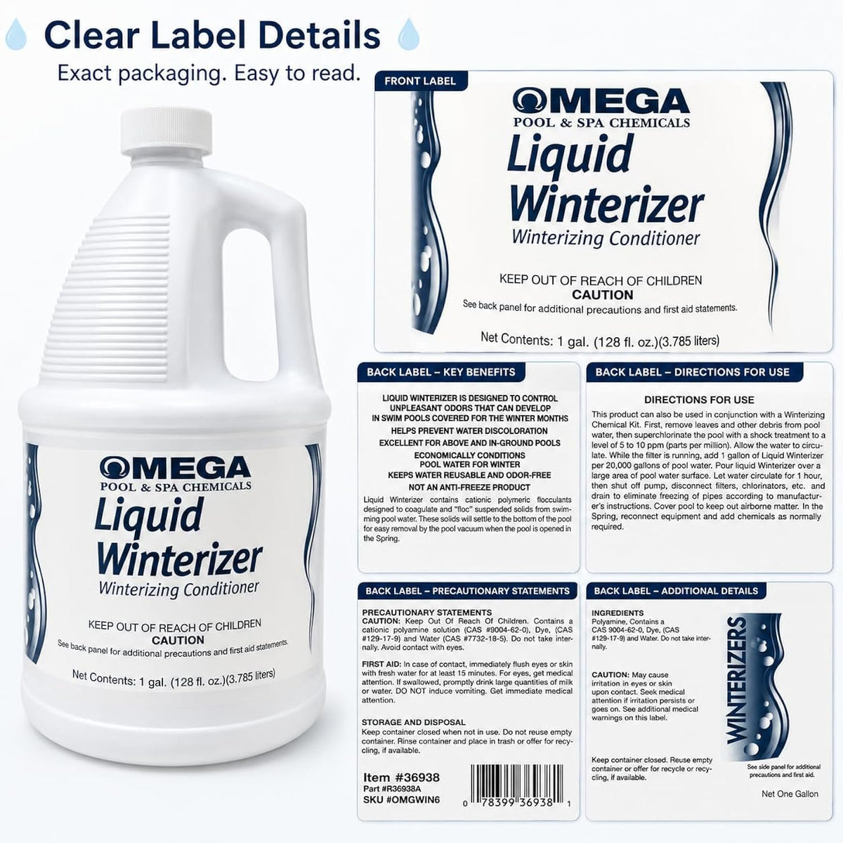 Omega Liquid Winterizer 1 Gallon Pool & Spa Winterizing Conditioner with My Garden Pool 2 Filter Drain Plugs, Seat Removal Tool, 7-in-1 Test Strips & Pool-IQ