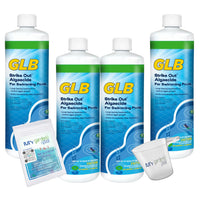 GLB Strike-Out Algaecide 32 FL OZ 71114A with My Garden Pool 7 in 1 Test Strips and Measuring Cup, 4 Pack