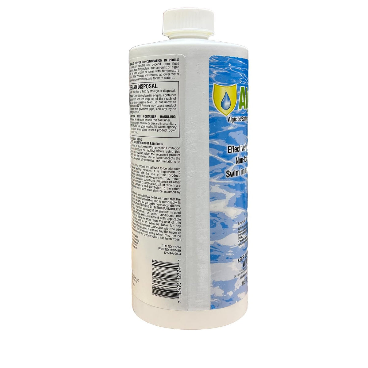 AlgaeShield Algaecide 32 FL OZ 12774 with My Garden Pool 7 in 1 Test Strips and Measuring Cup, 4 Pack