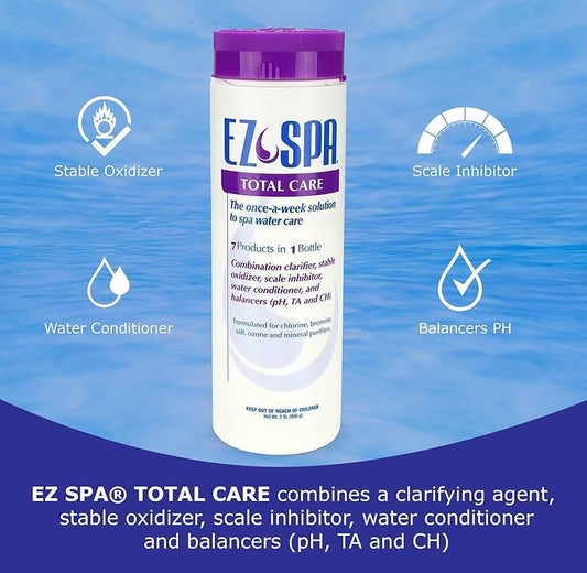 EZ Spa Hot Tub Total Care Weekly Preventative 2 LB with My Garden Pool 20 Ct. Test Strips & Scum Sponge Oil-Absorbing Sponge for Hot Tubs and Pools & Pool-IQ, Smart Pool AI Assistant!