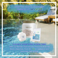 Sirona Bromine Tablets 82135 2.2 Lbs with My Garden Pool 20 Ct. Test Strips & Scum Sponge Flower Oil-Absorbing Sponge for Hot Tubs and Pools