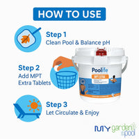 Poolife MPT Extra 11 lb, 42121 with My Garden Pool Scum Sponge, Scum Socks (2 ct.) and 7-in-1 Pool & Spa Test Strips (20 ct.)