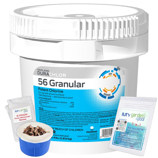 Haviland Durachlor 56 Granular 4 lb with My Garden Pool Scum Socks, Test Strip & Pool-IQ AI Assistant
