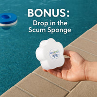 GLB Basic Start-Up Pool Bundle – 1 lb Supersonic Shock, Super Blue Clarifier, Sequa-Sol, Algimycin 2000 – with My Garden Pool Skimmer Socks, Scum Sponge & 7-in-1 Pool Test Strips