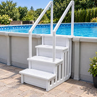 My Garden Pool 4-Step In-Pool Entry Stairs for 48–54 Inch Above-Ground Pools, Dual Handrails, Textured Step Surfaces, 2 Adjustable Deck Connectors and Slotted Side Panels, White