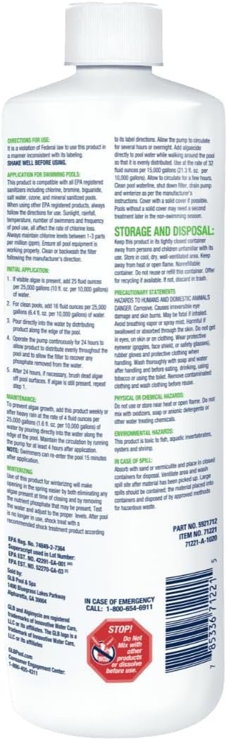 GLB NIX Algaecide 32 FL OZ 71221 with My Garden Pool 7 in 1 Test Strips and Measuring Cup, 12 Pack