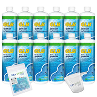 GLB Strike-Out Algaecide 32 FL OZ 71114A with My Garden Pool 7 in 1 Test Strips and Measuring Cup, 12 Pack