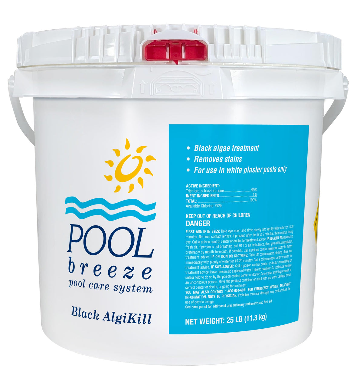 Pool Breeze Black AlgiKill 88552 – 25 lbs – Heavy Duty Black Algae Control – with My Garden Pool 7 in 1 Test Strips & Scum Socks