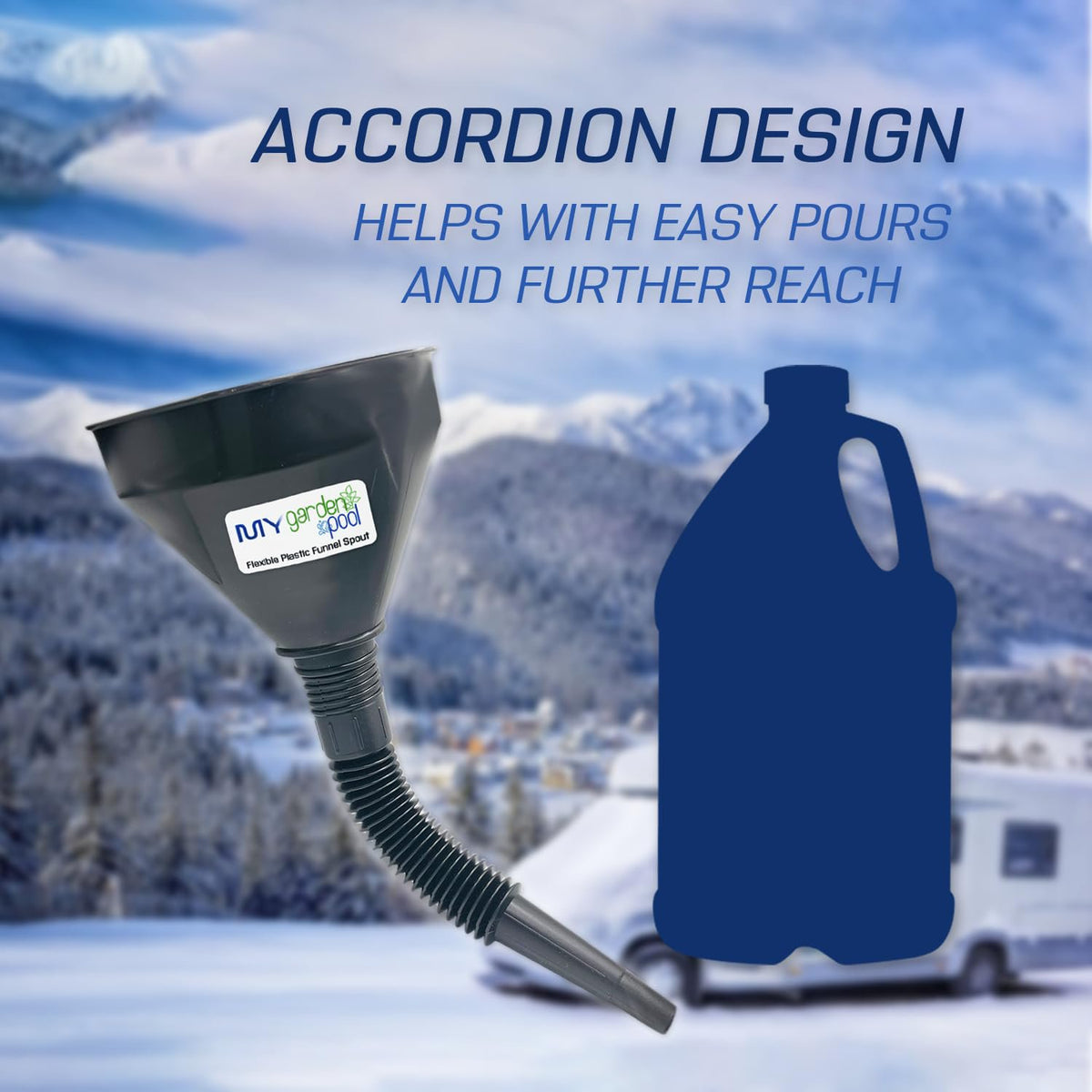 Rain-X Winter Essentials Bundle - 1 Gallon De-Icer & 1 Gallon 2-in-1 All Season Washer Fluid with My Garden Pool Plastic Funnel Spout for Easy Pouring Hard-to-Reach Vehicles