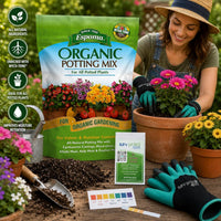 Espoma Organic Potting Mix 16 QT for Indoor & Outdoor Container Plants with My Garden Pool PH Soil Test Strips 20 Ct, Gardening Claw Gloves & Garden-IQ AI Assistant