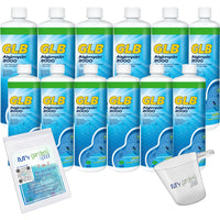 GLB Algimycin 2000 Algaecide 32 FL OZ 71104A with My Garden Pool 7 in 1 Test Strips, Measuring Cup and POOL-IQ, 12 Pack