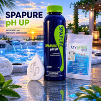 SpaPure Spa pH Up, 1 LBS – Includes My Garden Pool 20 Ct. Test Strips & Scum Sponge – Raises pH & Alkalinity for Balanced & Clear Spa Water
