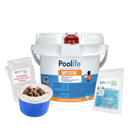 Poolife MPT Extra 21 lb – 3-in-1 Chlorine Tabs for Long-Term Pool Protection – Sanitizes, Clarifies & Prevents Algae – Includes 2 Scum Socks and 7-in-1 Test Strips