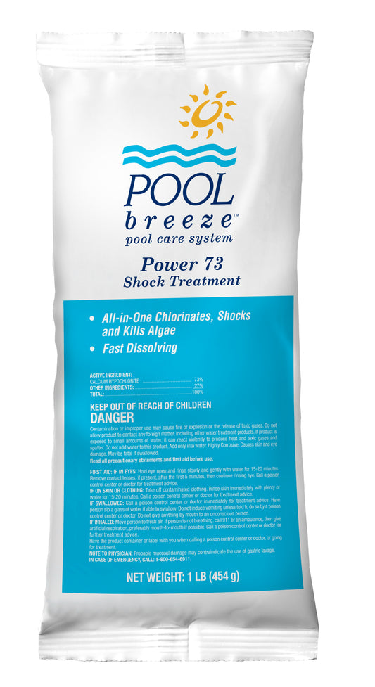 Pool Breeze Power 73 Shock 88500 – Strong Chlorine Shock Treatment – with My Garden Pool 7 in 1 Test Strips & Scum Socks