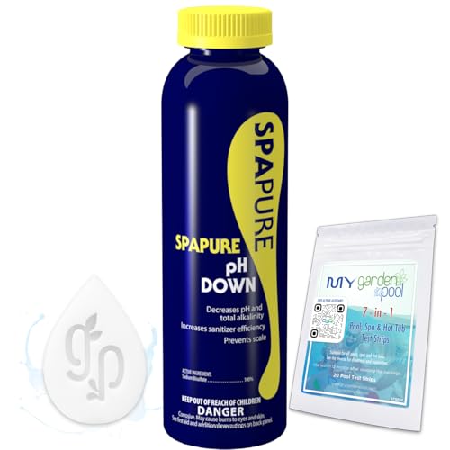 SpaPure pH Down 24 Oz with My Garden Pool Test Strips and Scum Sponge