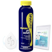 SpaPure pH Down 24 Oz with My Garden Pool Test Strips and Scum Sponge