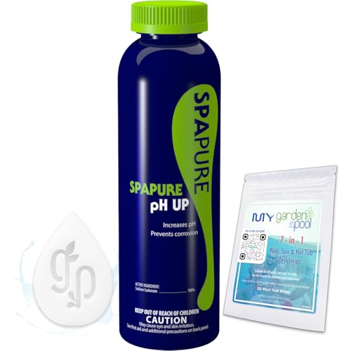 SpaPure Spa pH Up 2 LBS with My Garden Pool Test Strips and Scum Sponge