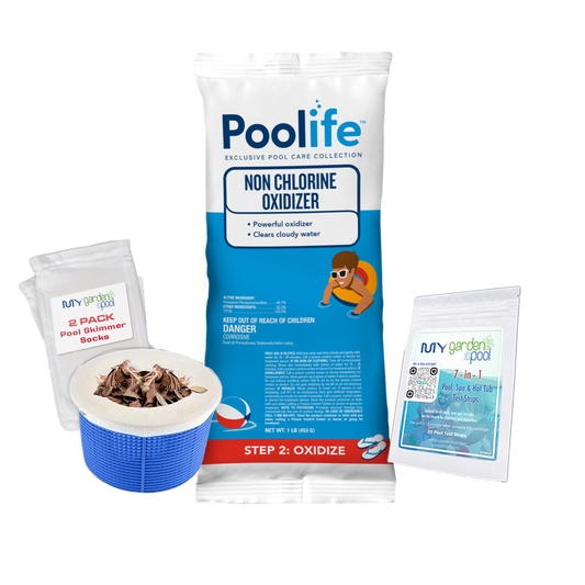 Poolife Non-Chlorine Oxidizer 1 lb – Fast-Acting Shock for Clear Water – Ideal for Bromine Pools – Includes 2 Scum Socks and 7-in-1 Test Strips