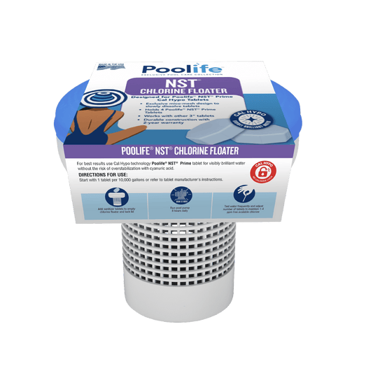 Poolife NST Chlorine Floater – Preloaded Slow-Dissolving Tablet Dispenser – Maintains Clean Water with No Mess – Bonus Scum Socks Included