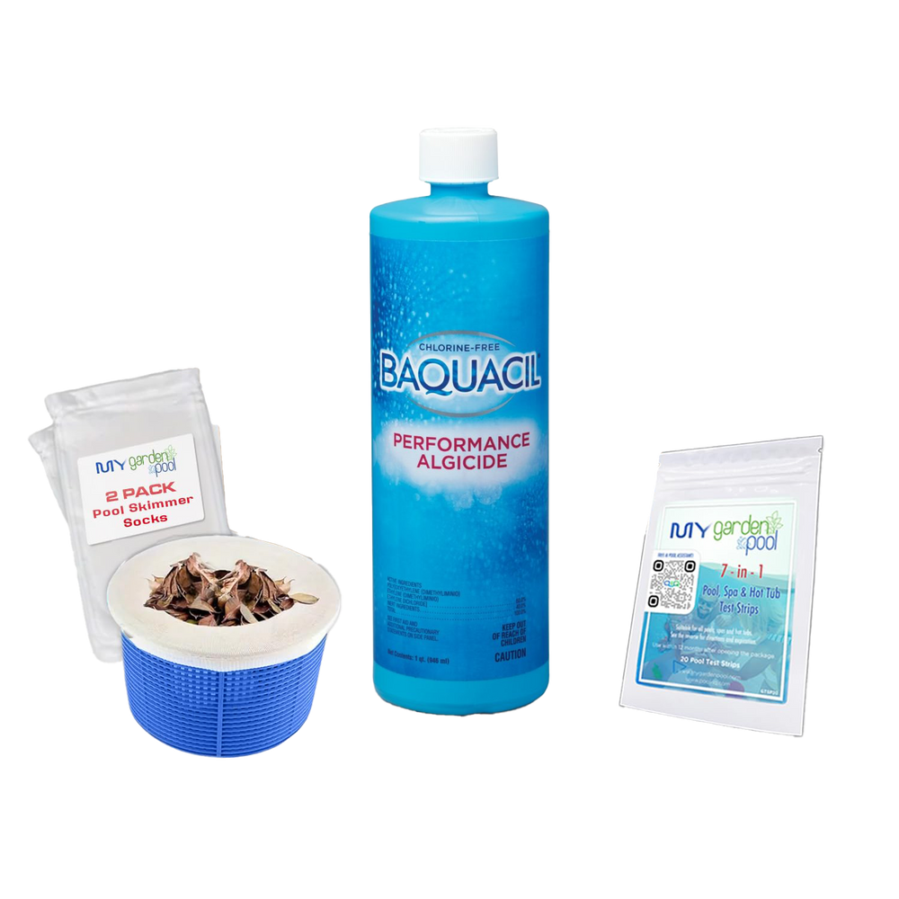 BAQUACIL Performance Algicide 32 fl oz – Powerful, Fast-Acting Algae Control – Kills Green & Yellow Algae – Includes Test Strips & Scum Socks