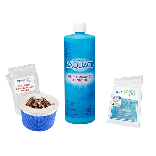 BAQUACIL Performance Algicide 32 fl oz – Powerful, Fast-Acting Algae Control – Kills Green & Yellow Algae – Includes Test Strips & Scum Socks