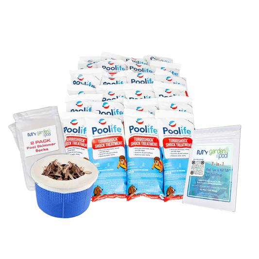 Poolife TurboShock Treatment 55-Pack (1 lb Each) – Powerful Chlorine Shock for Crystal-Clear Pools – Includes 2 Scum Socks & 7-in-1 Test Strips