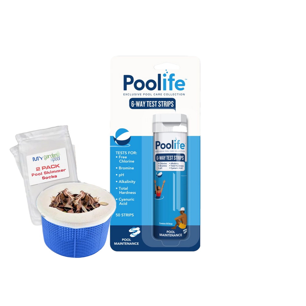 Poolife 6-Way Test Strip – Fast & Accurate Pool Water Testing for Chlorine, pH, Alkalinity & More – 1 Pack – Bonus Scum Socks Included
