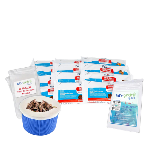Poolife Rapid Shock 1lb x 12 Pack – Powerful Weekly Pool Shock – Fast Dissolving Granules – Includes 2 Scum Socks and 7-in-1 Test Strips