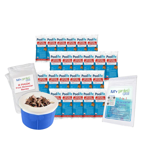 Poolife Rapid Shock 1lb x 55 Pack – Bulk Pool Chlorine Shock – Fast Acting Granules – Includes 2 Scum Socks and 7-in-1 Test Strips