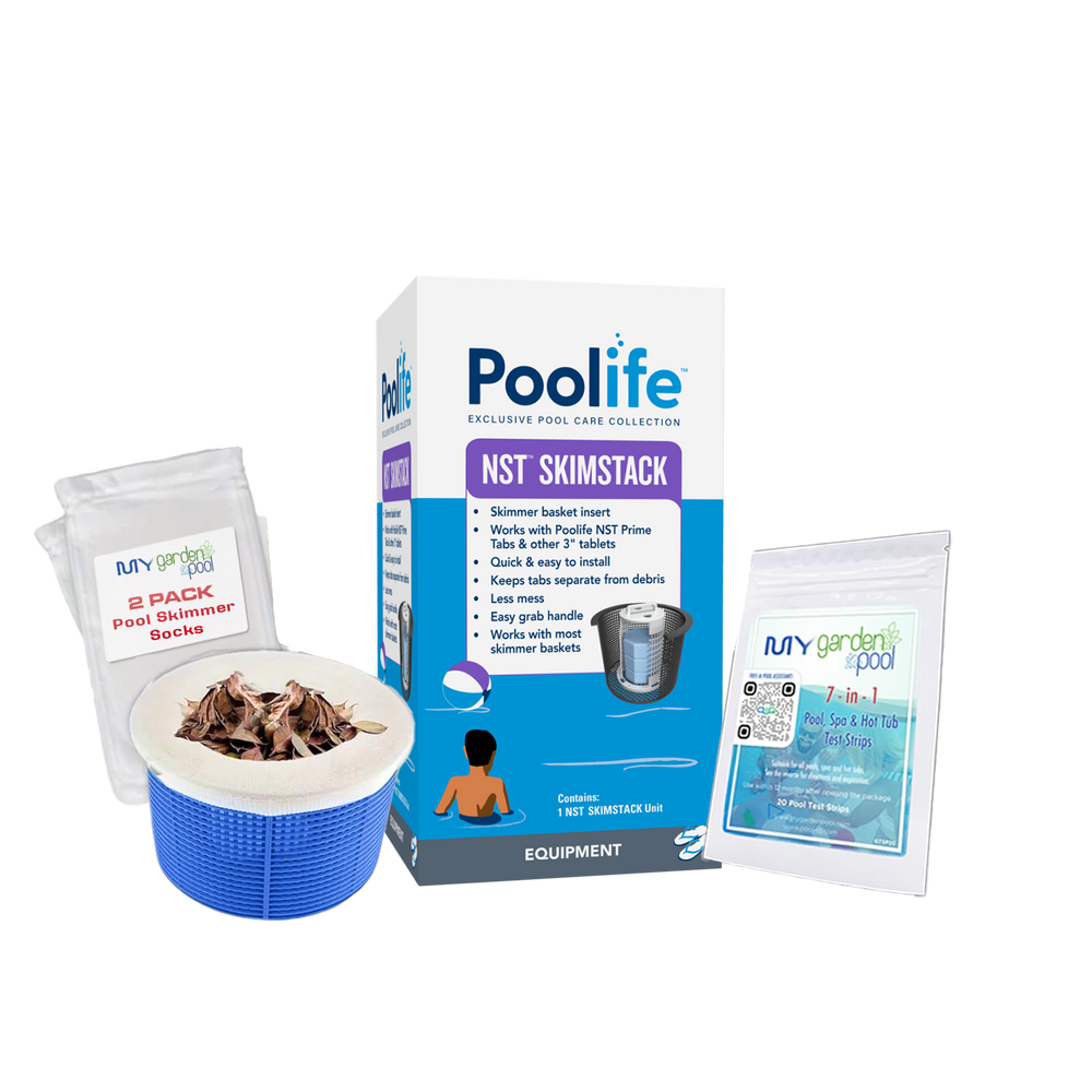 Poolife NST Skimstack – Keeps Chlorine Tablets Dry & Separate – Extends Tablet Life & Reduces Waste – Bonus Scum Socks Included
