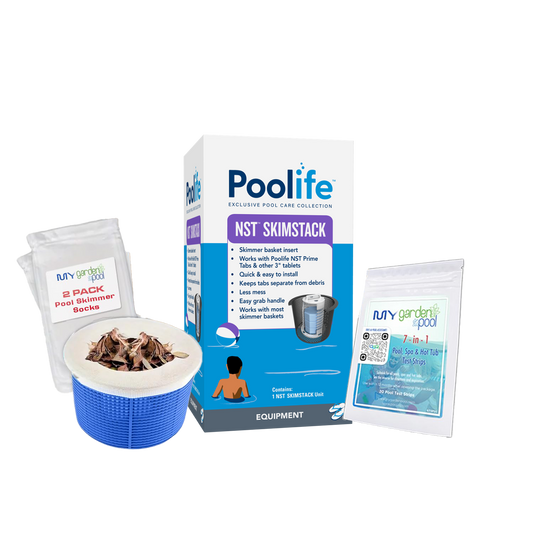 Poolife NST Skimstack – Keeps Chlorine Tablets Dry & Separate – Extends Tablet Life & Reduces Waste – Bonus Scum Socks Included