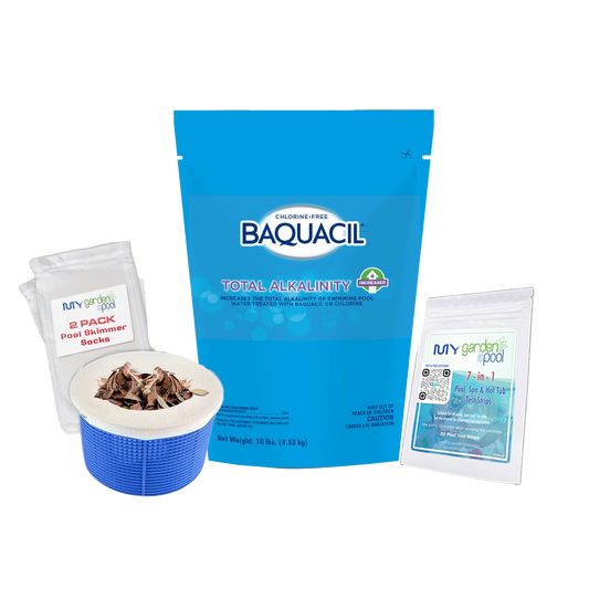 BAQUACIL Total Alkalinity Increaser – 10 lb Bag – Balances pH Stability & Prevents Corrosion – Chlorine-Free Pool Compatible – Includes Scum Socks & Test Strips