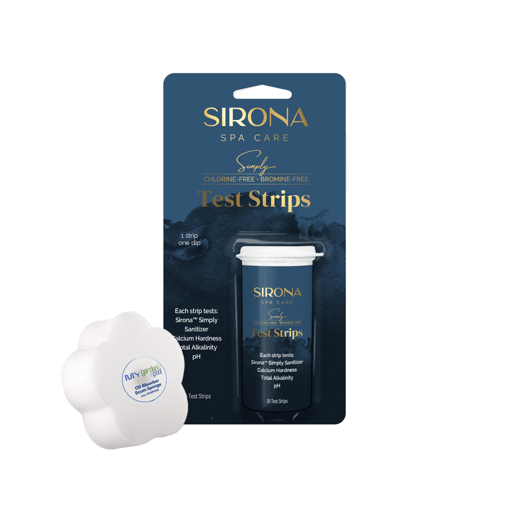 Sirona Test Strips – Chlorine and Bromine – Spa Water Testing Kit with 7-in-1 Test Strips & Scum Sponge