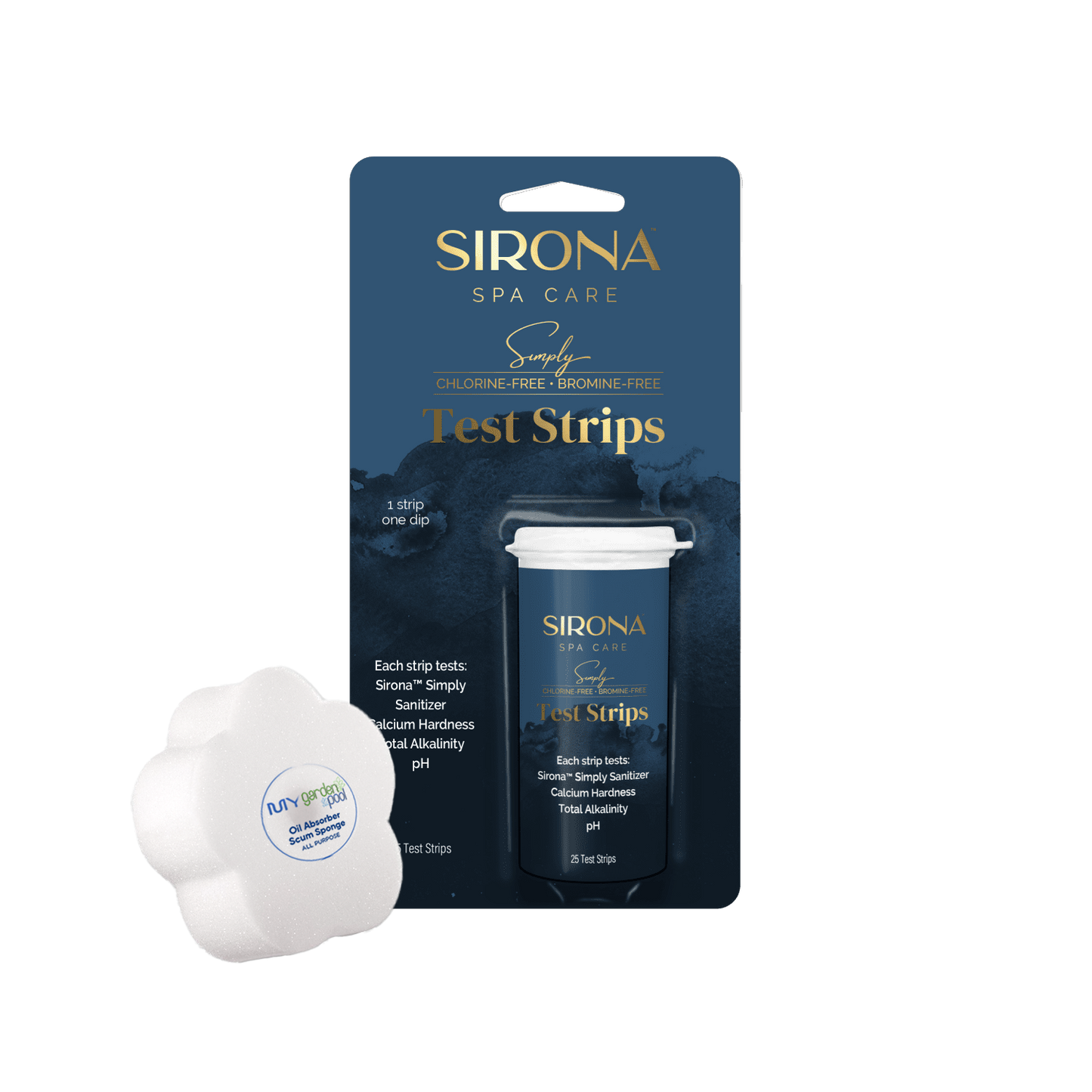Sirona Test Strips – Chlorine and Bromine – Spa Water Testing Kit with 7-in-1 Test Strips & Scum Sponge